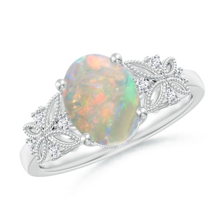 9x7mm AAAA Vintage Style Oval Opal Ring with Diamonds in P950 Platinum