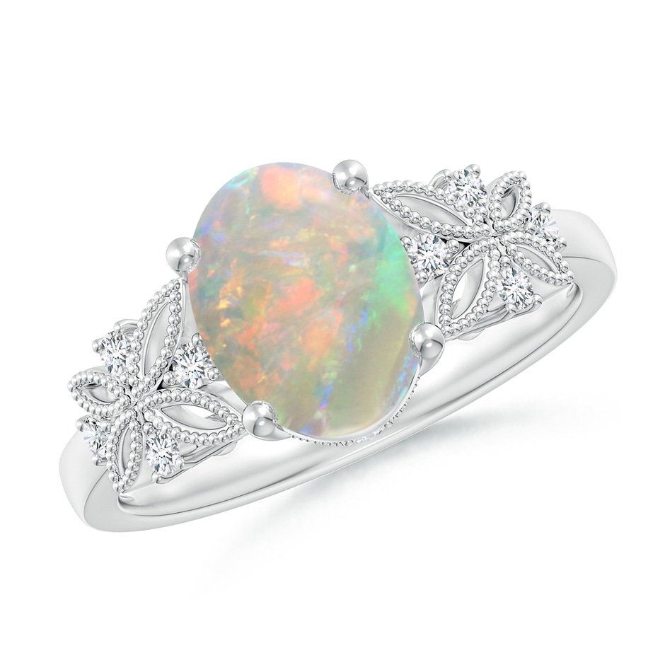 9x7mm AAAA Vintage Style Oval Opal Ring with Diamonds in P950 Platinum 