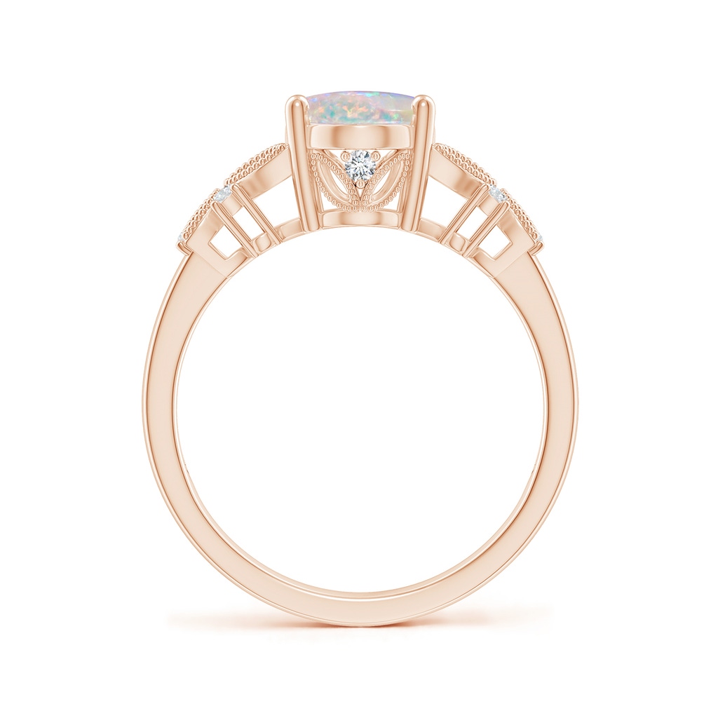 9x7mm AAAA Vintage Style Oval Opal Ring with Diamonds in Rose Gold Side-1