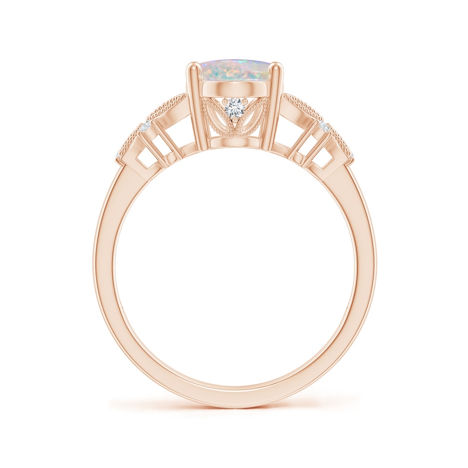 9x7mm AAAA Vintage Style Oval Opal Ring with Diamonds in Rose Gold side-1