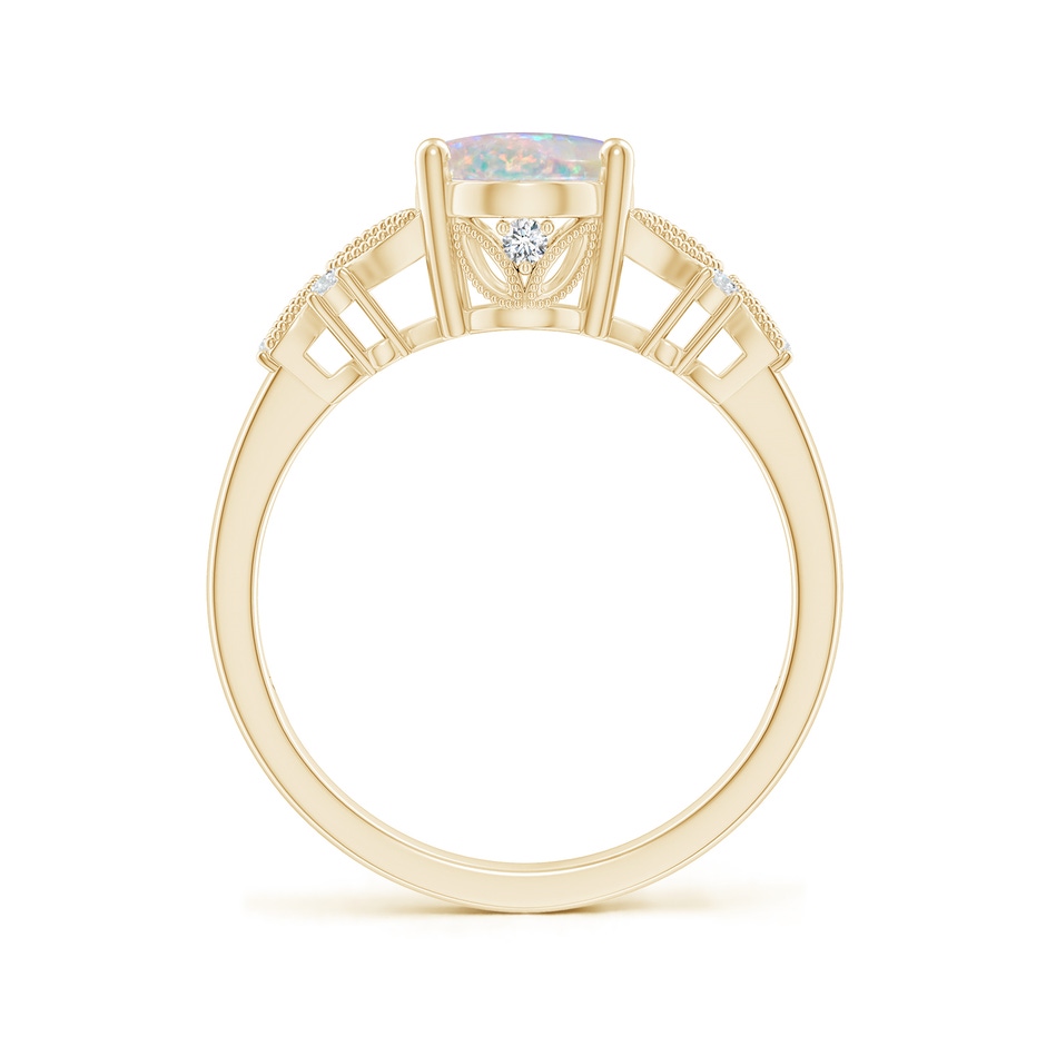 9x7mm AAAA Vintage Style Oval Opal Ring with Diamonds in Yellow Gold side-1