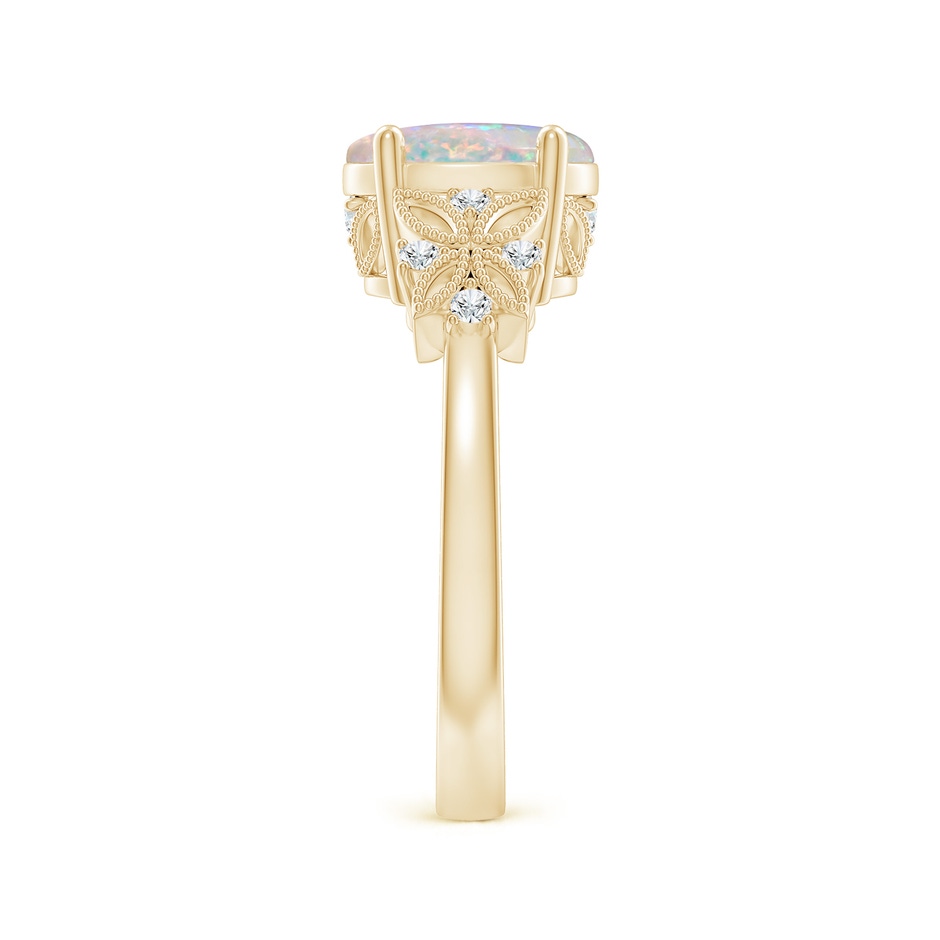9x7mm AAAA Vintage Style Oval Opal Ring with Diamonds in Yellow Gold side-2