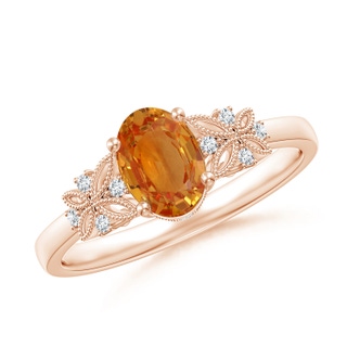 7x5mm AA Vintage Style Oval Orange Sapphire Ring with Diamonds in Rose Gold