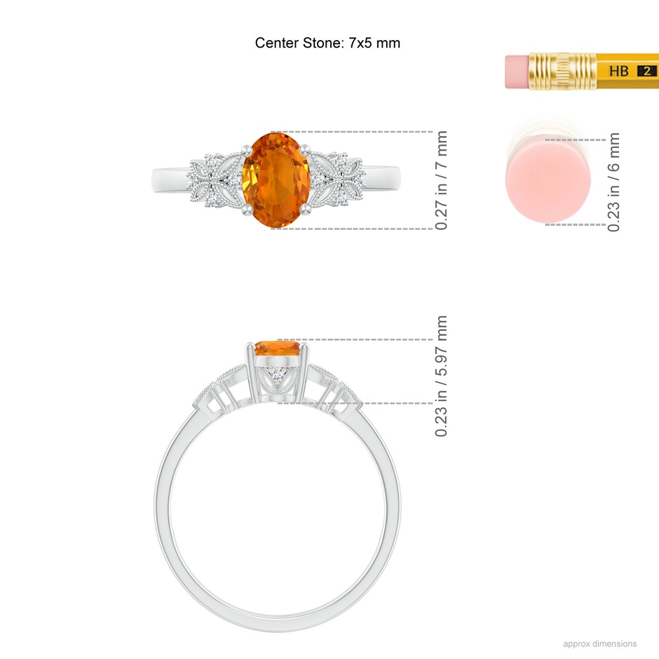 7x5mm AAA Vintage Style Oval Orange Sapphire Ring with Diamonds in White Gold ruler