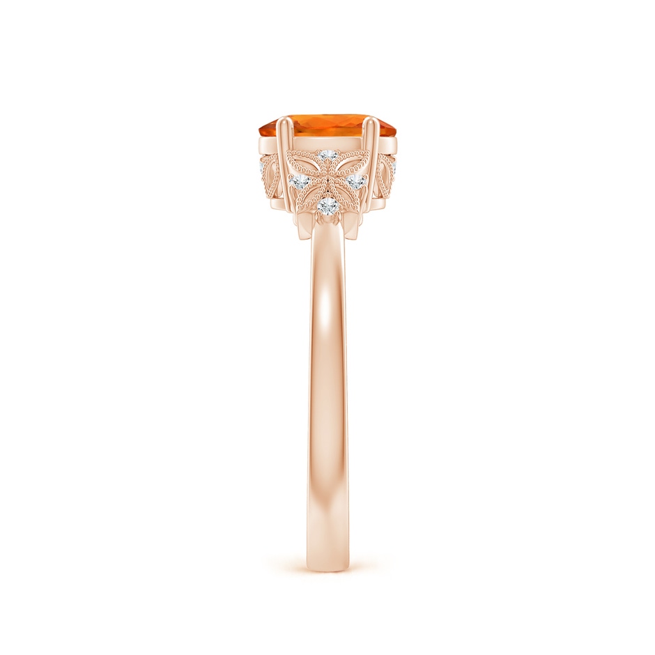 7x5mm AAAA Vintage Style Oval Orange Sapphire Ring with Diamonds in Rose Gold body-hand