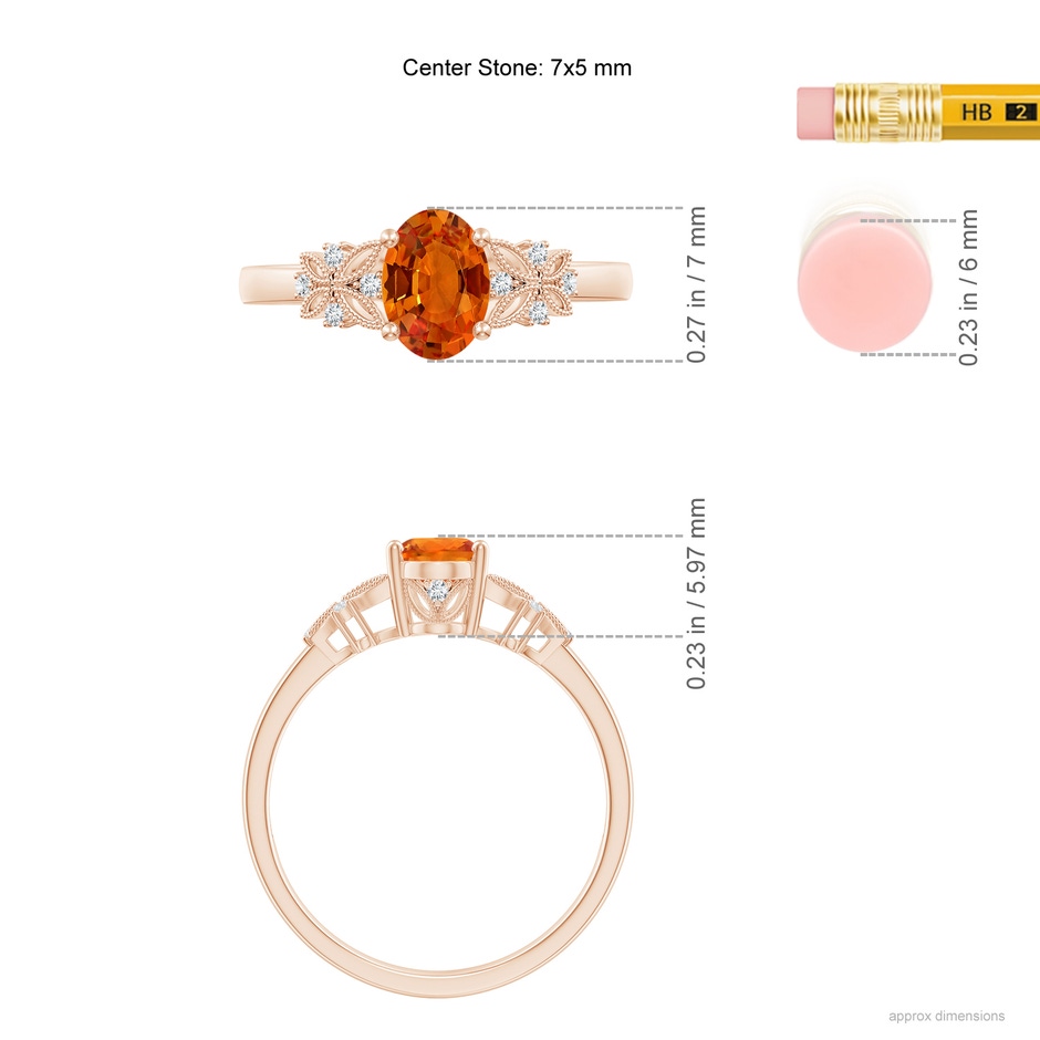 7x5mm AAAA Vintage Style Oval Orange Sapphire Ring with Diamonds in Rose Gold ruler
