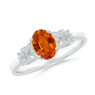 7x5mm AAAA Vintage Style Oval Orange Sapphire Ring with Diamonds in White Gold