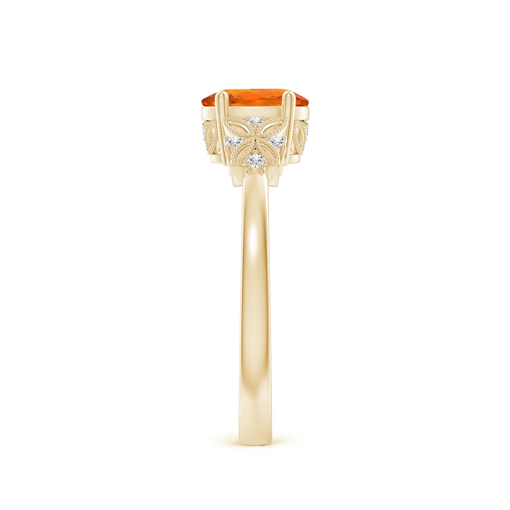 7x5mm AAAA Vintage Style Oval Orange Sapphire Ring with Diamonds in Yellow Gold - body_hand