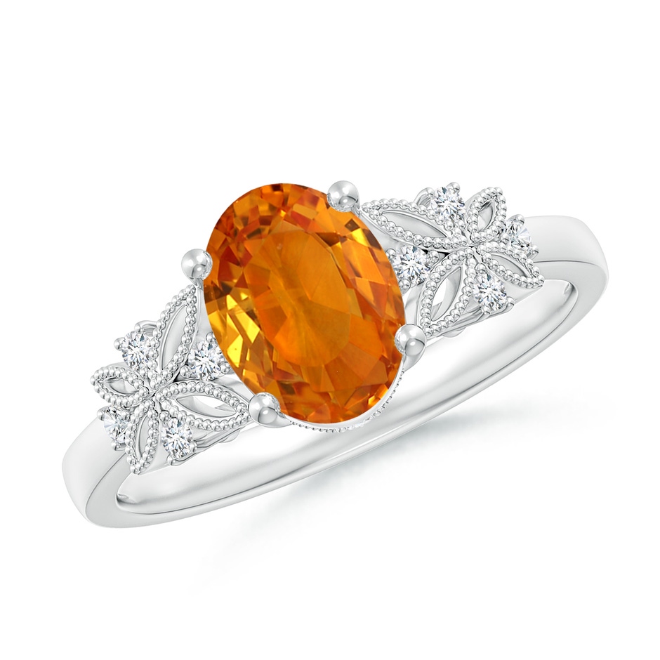 8x6mm AAA Vintage Style Oval Orange Sapphire Ring with Diamonds in White Gold 
