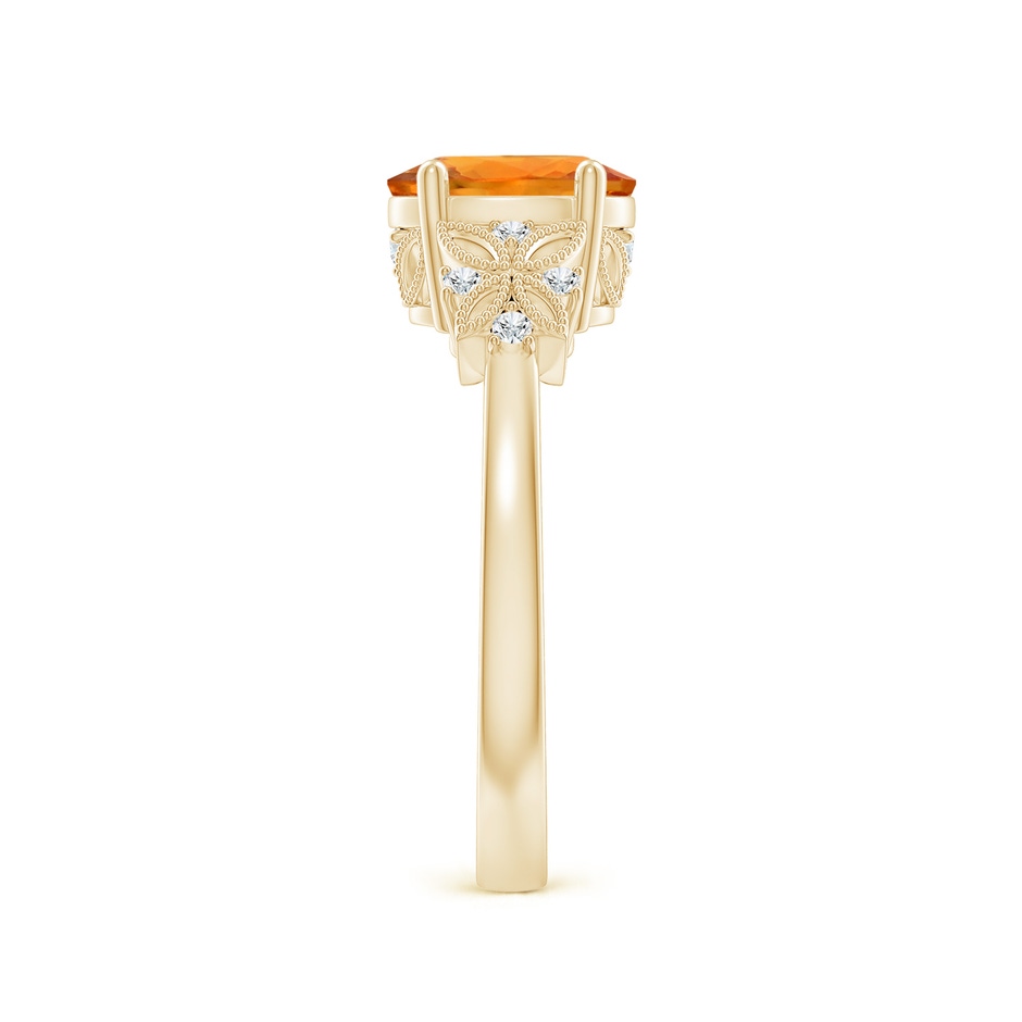 8x6mm AAA Vintage Style Oval Orange Sapphire Ring with Diamonds in Yellow Gold body-hand