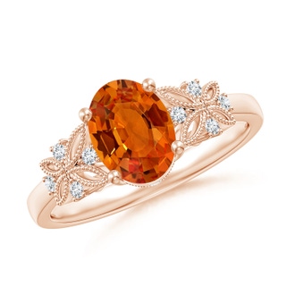 8x6mm AAAA Vintage Style Oval Orange Sapphire Ring with Diamonds in Rose Gold