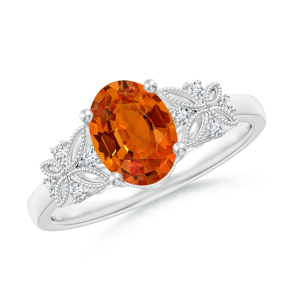 8x6mm AAAA Vintage Style Oval Orange Sapphire Ring with Diamonds in White Gold 