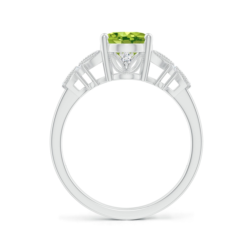 9x7mm AAA Vintage Style Oval Peridot Ring with Diamonds in White Gold Side-1