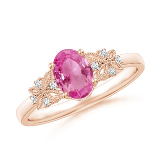 7x5mm AAA Vintage Style Oval Pink Sapphire Ring with Diamonds in Rose Gold