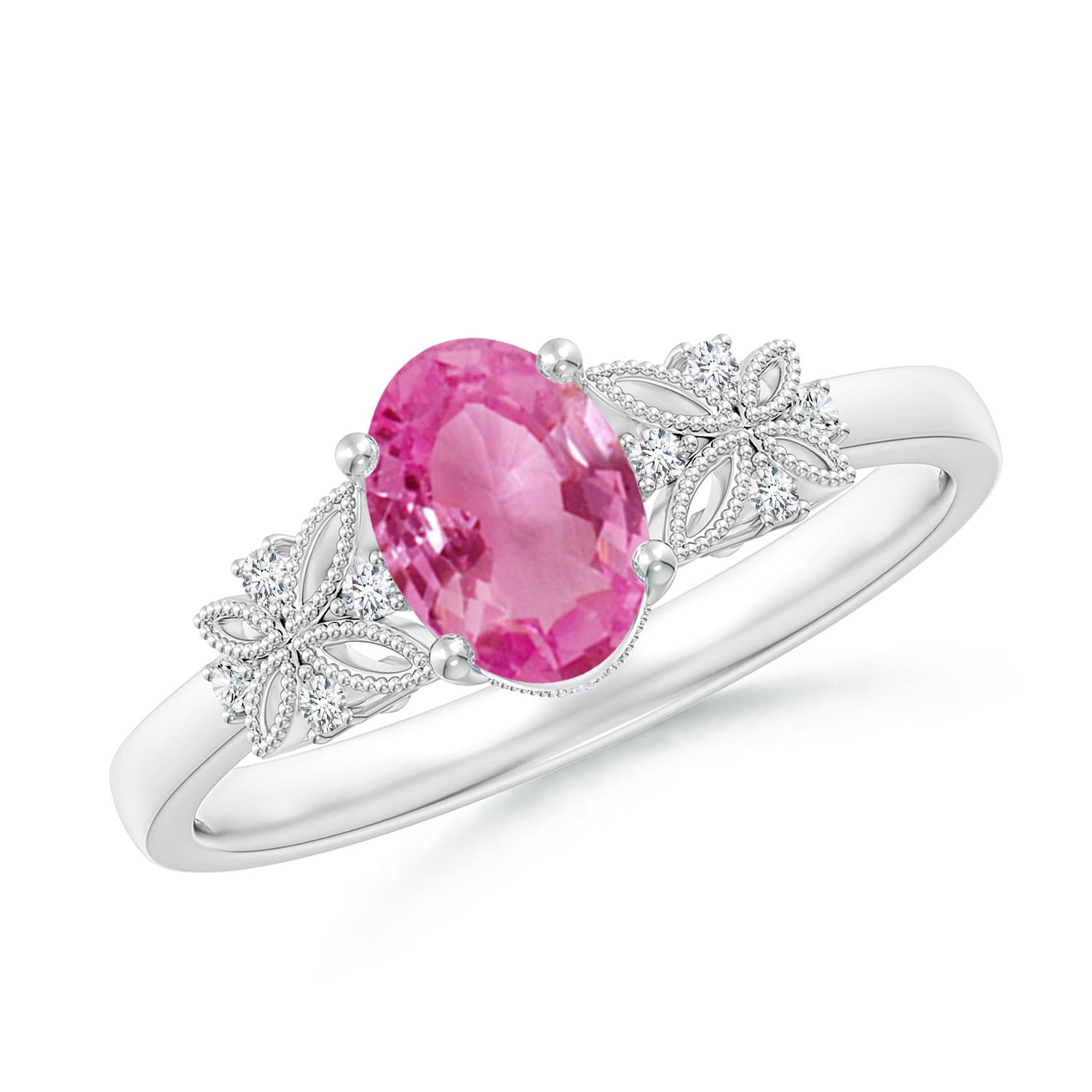  Angara Natural Pink Sapphire and Diamond Three Stone
