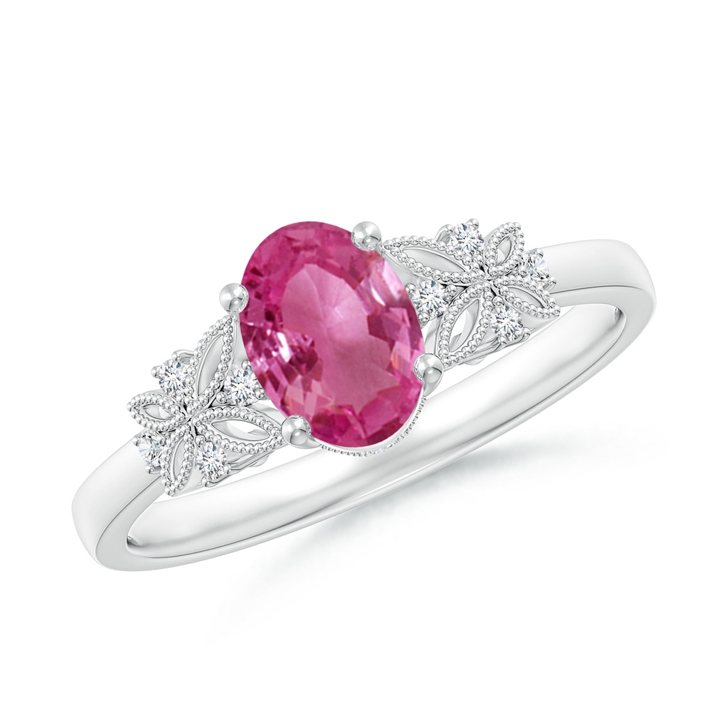 7x5mm AAAA Vintage Style Oval Pink Sapphire Ring with Diamonds in P950 Platinum