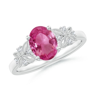 8x6mm AAAA Vintage Style Oval Pink Sapphire Ring with Diamonds in P950 Platinum