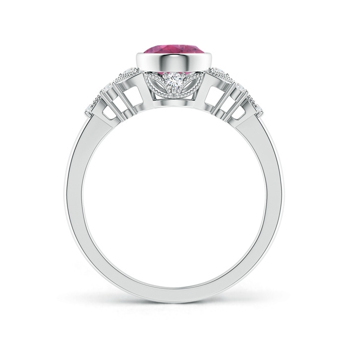 8x6mm AAA Vintage Style Oval Pink Tourmaline Ring with Diamonds in White Gold Product Image