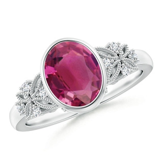 9x7mm AAAA Vintage Style Oval Pink Tourmaline Ring with Diamonds in P950 Platinum