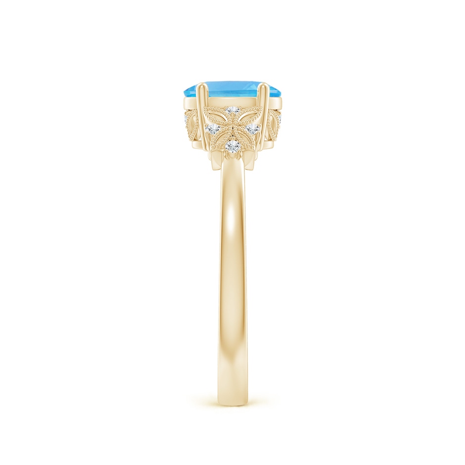 7x5mm AA Vintage Style Oval Swiss Blue Topaz Ring with Diamonds in Yellow Gold side 299