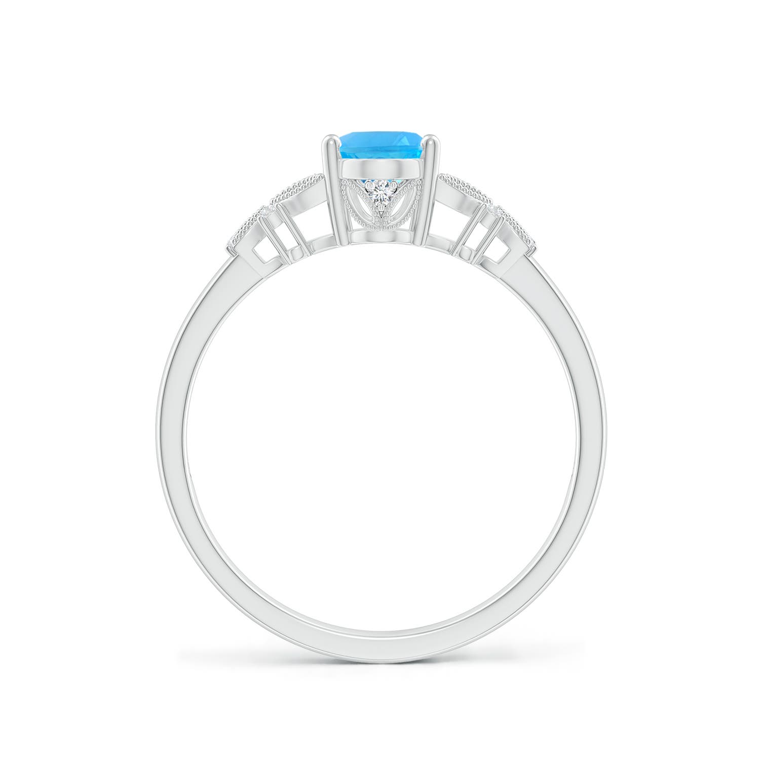 7x5mm AAA Vintage Style Oval Swiss Blue Topaz Ring with Diamonds in P950 Platinum