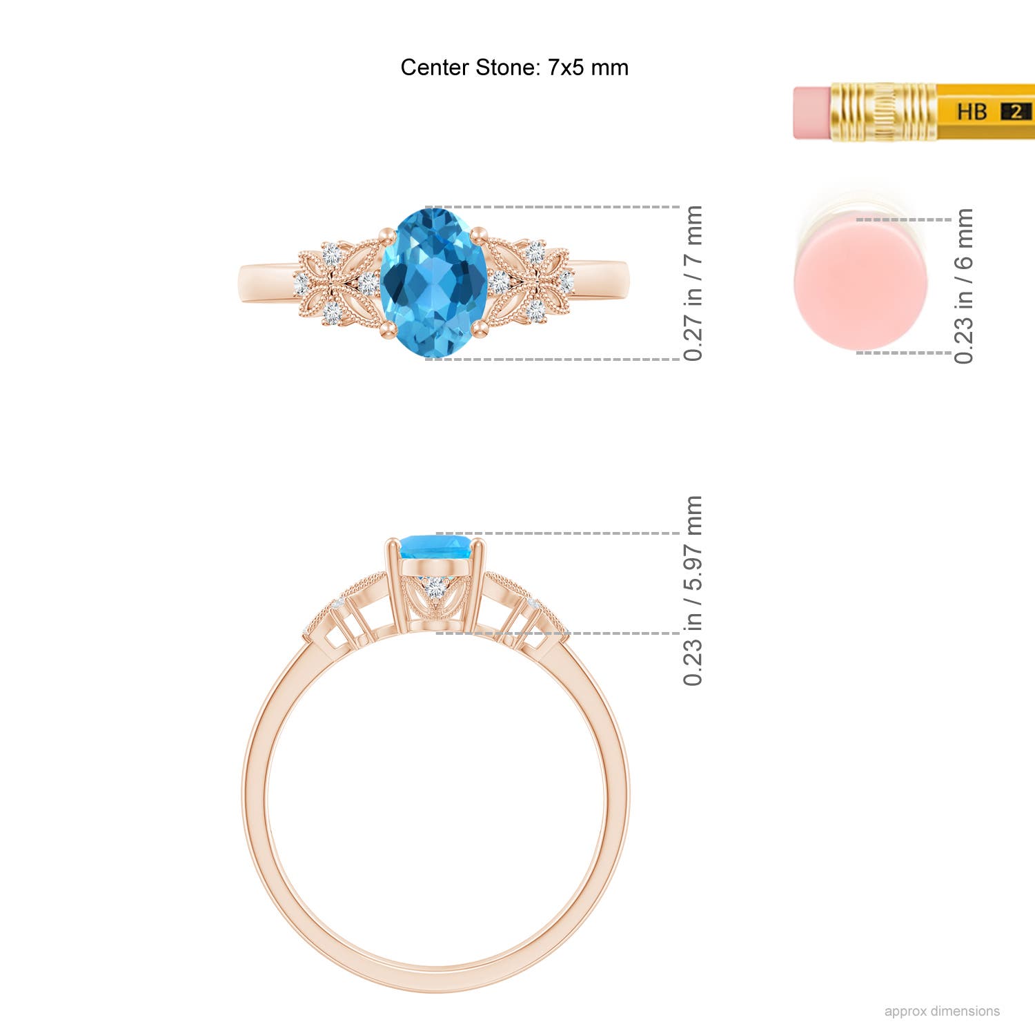 AAA - Swiss Blue Topaz / 1.02 CT / 14 KT Rose Gold