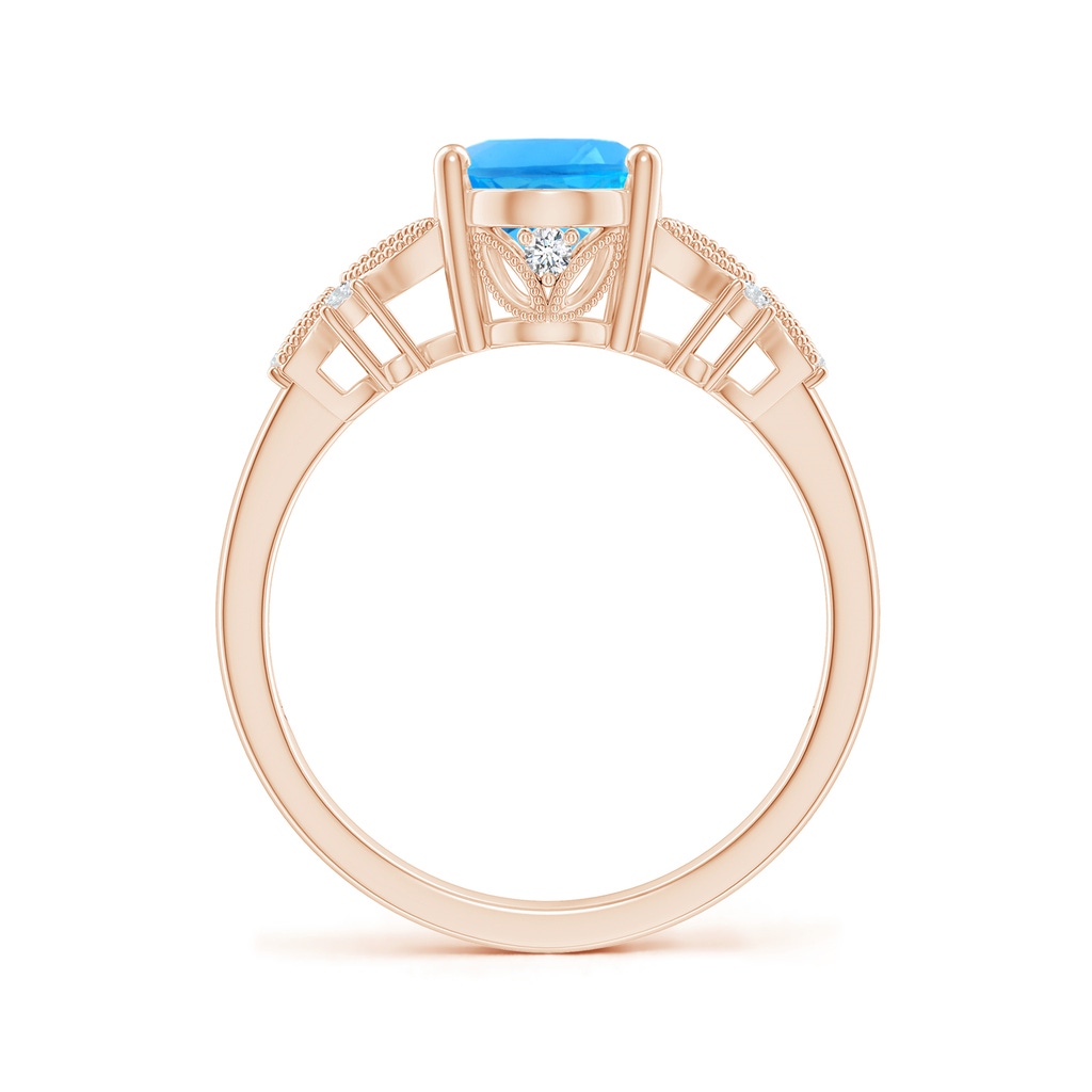 9x7mm AAAA Vintage Style Oval Swiss Blue Topaz Ring with Diamonds in 10K Rose Gold - side 199