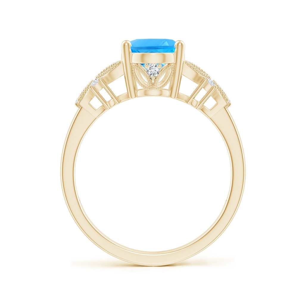 9x7mm AAAA Vintage Style Oval Swiss Blue Topaz Ring with Diamonds in 18K Yellow Gold - side 199