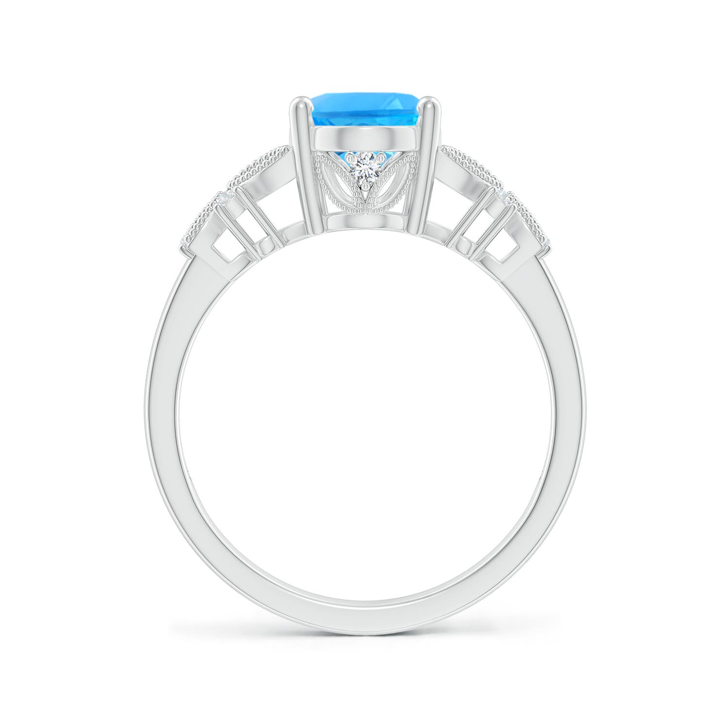 9x7mm AAAA Vintage Style Oval Swiss Blue Topaz Ring with Diamonds in P950 Platinum