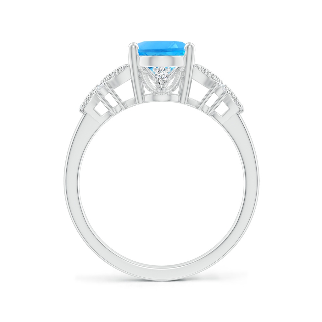 9x7mm AAAA Vintage Style Oval Swiss Blue Topaz Ring with Diamonds in P950 Platinum - side 199