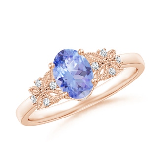 7x5mm A Vintage Style Oval Tanzanite Ring with Diamonds in 10K Rose Gold