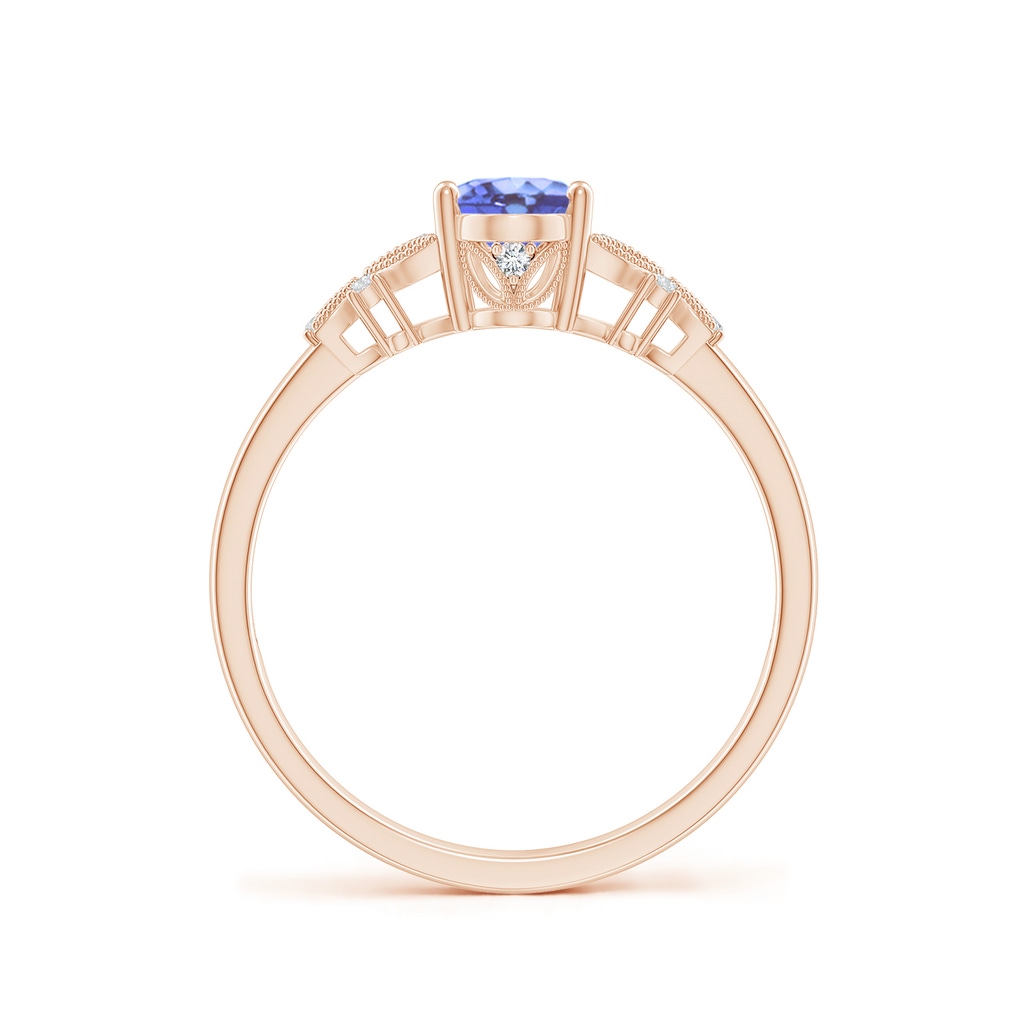 7x5mm A Vintage Style Oval Tanzanite Ring with Diamonds in 9K Rose Gold Side-1