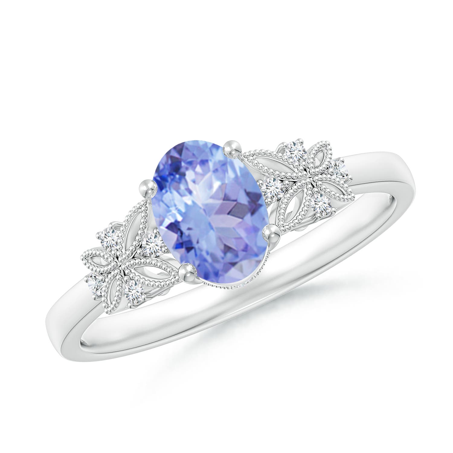 7x5mm A Vintage Style Oval Tanzanite Ring with Diamonds in P950 Platinum