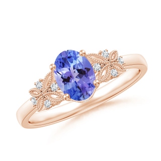 7x5mm AA Vintage Style Oval Tanzanite Ring with Diamonds in 10K Rose Gold