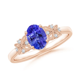7x5mm AAA Vintage Style Oval Tanzanite Ring with Diamonds in 9K Rose Gold