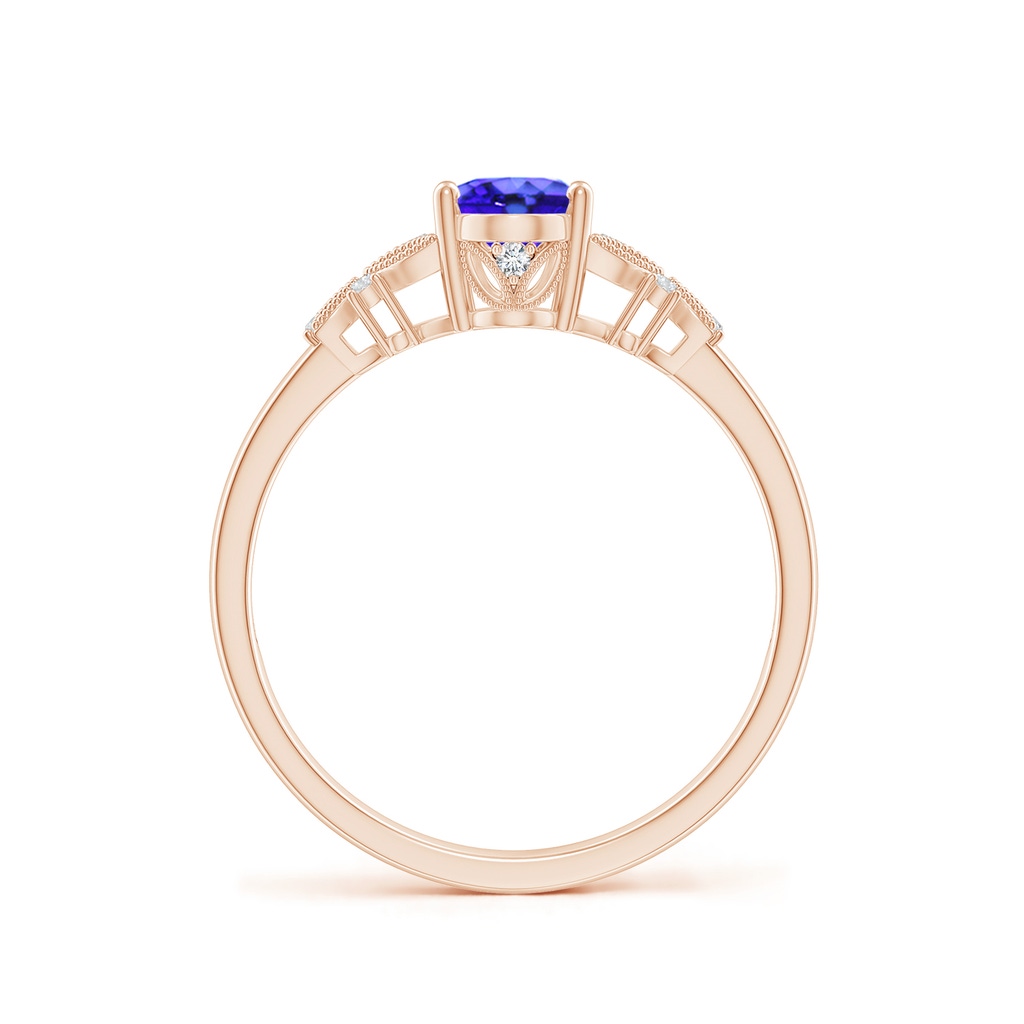 7x5mm AAA Vintage Style Oval Tanzanite Ring with Diamonds in 9K Rose Gold Side-1