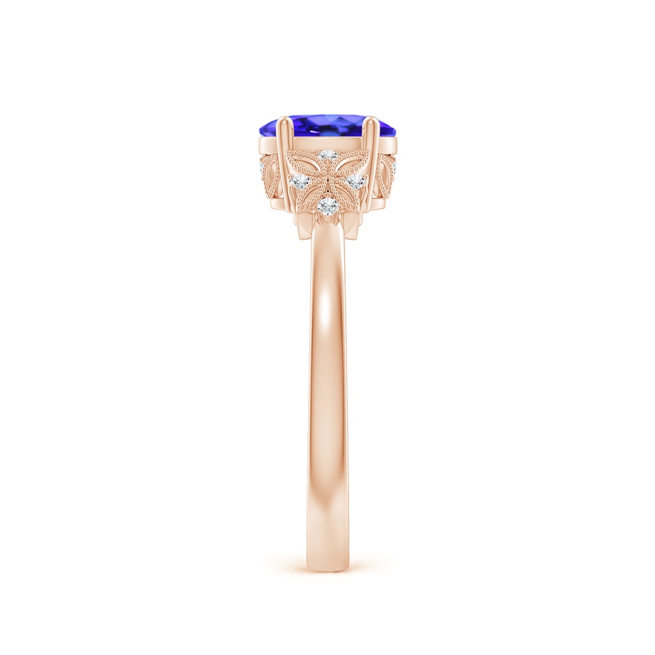 7x5mm AAA Vintage Style Oval Tanzanite Ring with Diamonds in Rose Gold side-2