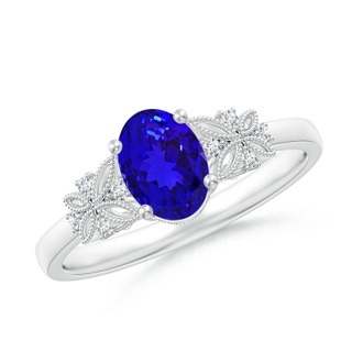 7x5mm AAAA Vintage Style Oval Tanzanite Ring with Diamonds in P950 Platinum