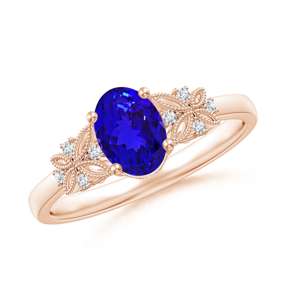 7x5mm AAAA Vintage Style Oval Tanzanite Ring with Diamonds in Rose Gold 