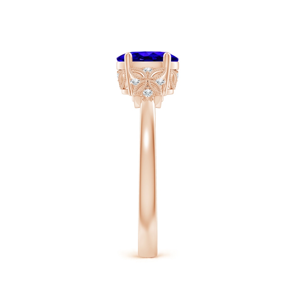 7x5mm AAAA Vintage Style Oval Tanzanite Ring with Diamonds in Rose Gold side-2