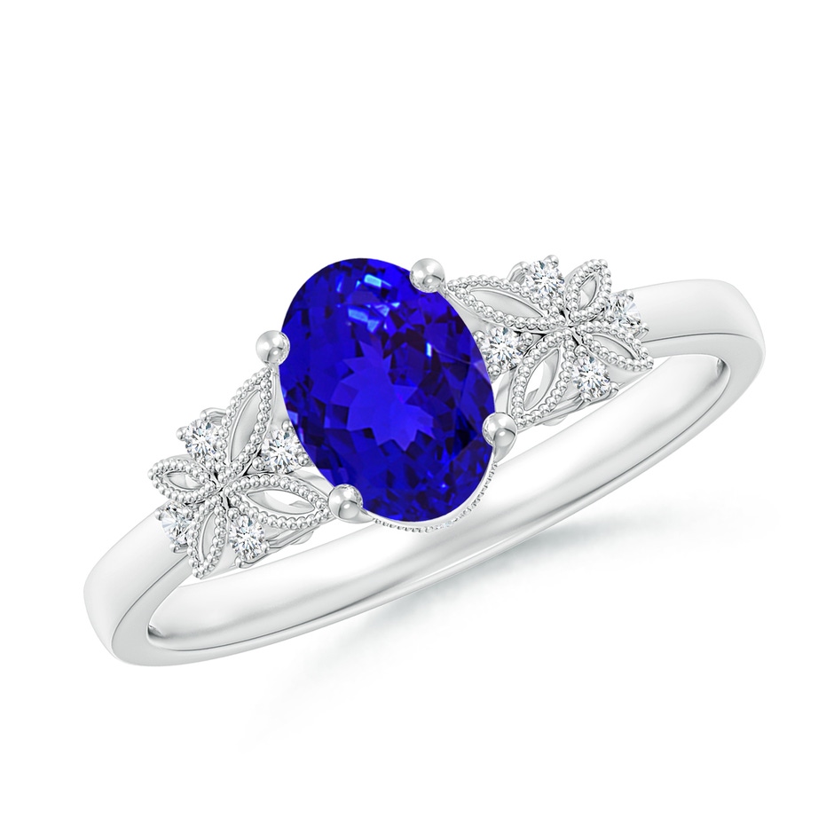 7x5mm AAAA Vintage Style Oval Tanzanite Ring with Diamonds in White Gold 