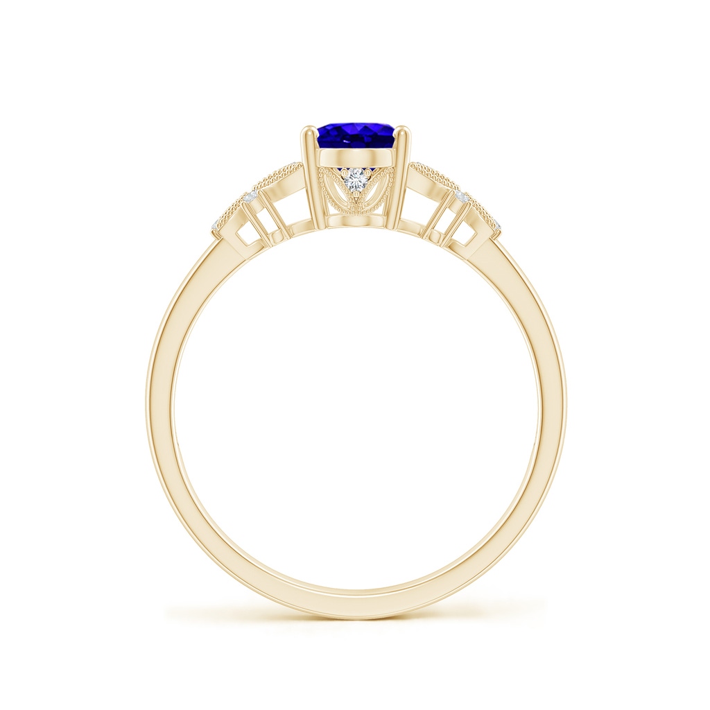 7x5mm AAAA Vintage Style Oval Tanzanite Ring with Diamonds in Yellow Gold Side-1