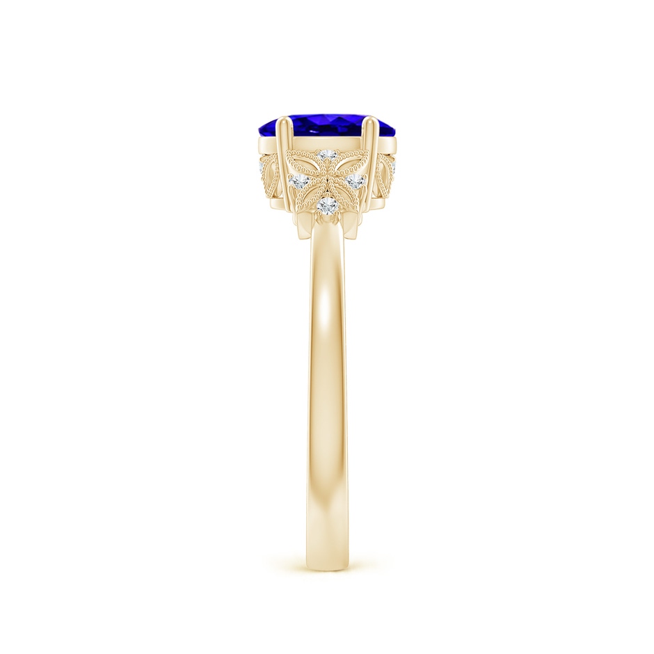 7x5mm AAAA Vintage Style Oval Tanzanite Ring with Diamonds in Yellow Gold side-2