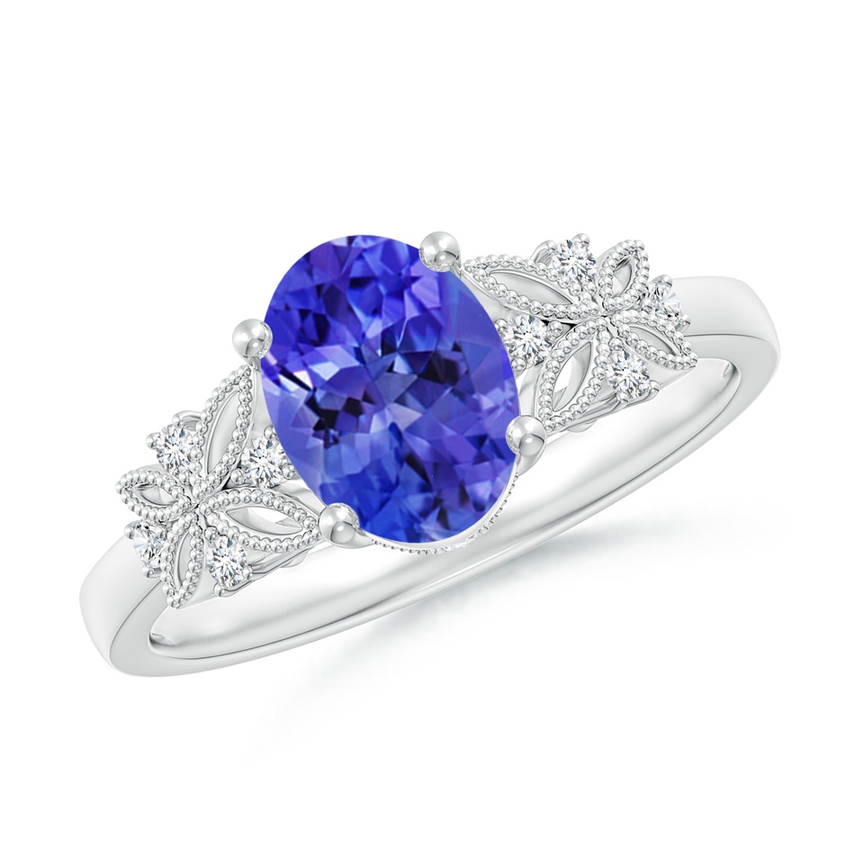 8x6mm AAA Vintage Style Oval Tanzanite Ring with Diamonds in White Gold 