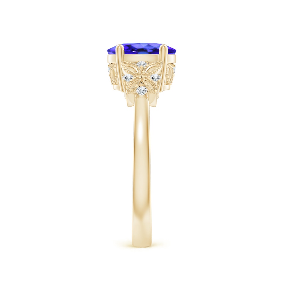 8x6mm AAA Vintage Style Oval Tanzanite Ring with Diamonds in Yellow Gold side-2