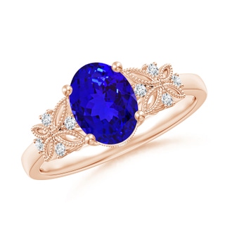 8x6mm AAAA Vintage Style Oval Tanzanite Ring with Diamonds in Rose Gold