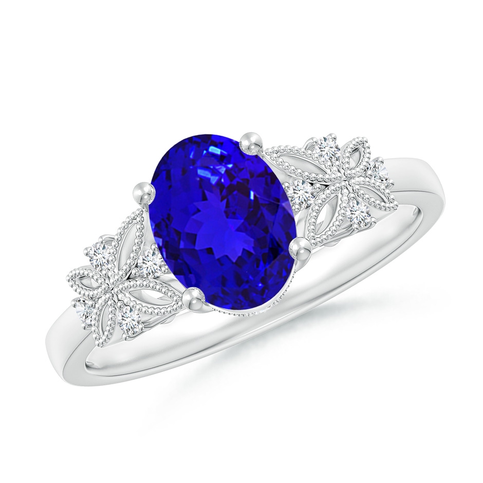 8x6mm AAAA Vintage Style Oval Tanzanite Ring with Diamonds in White Gold 