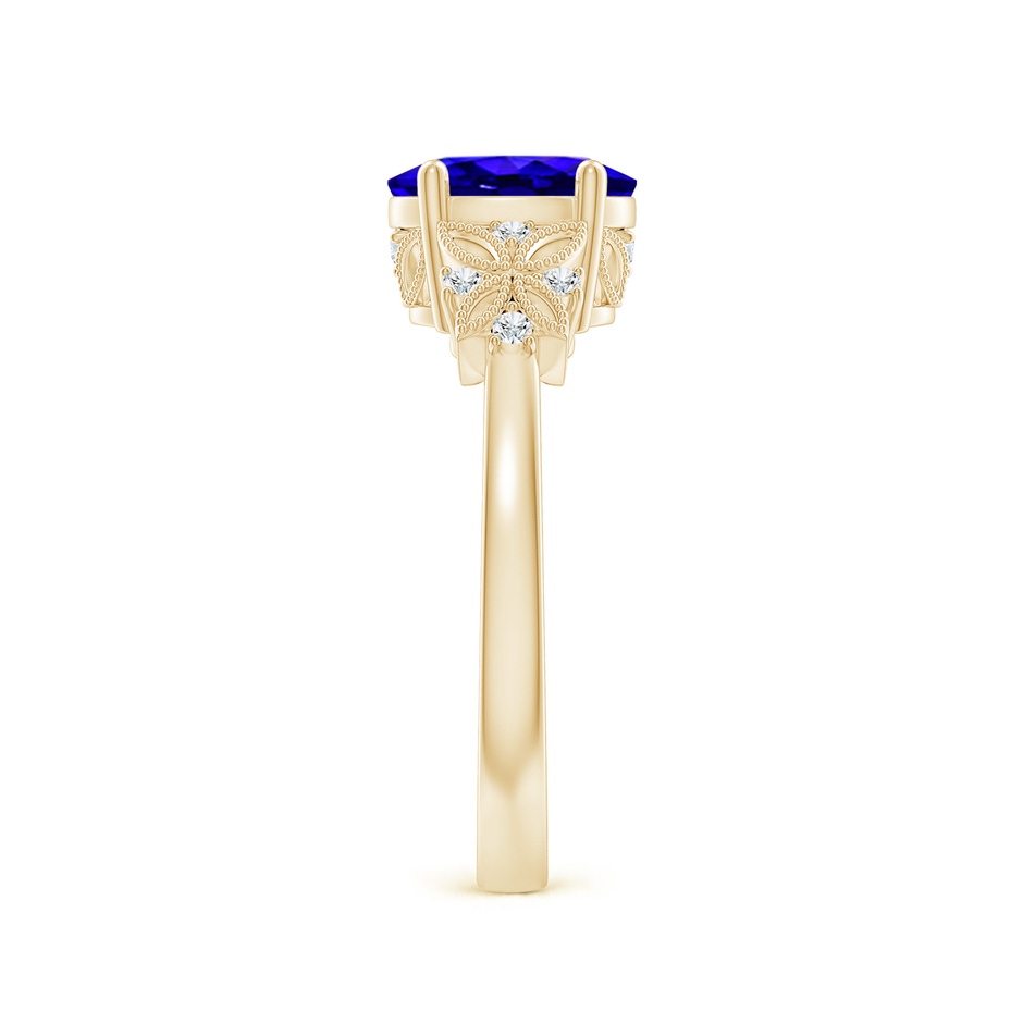 8x6mm AAAA Vintage Style Oval Tanzanite Ring with Diamonds in Yellow Gold side-2