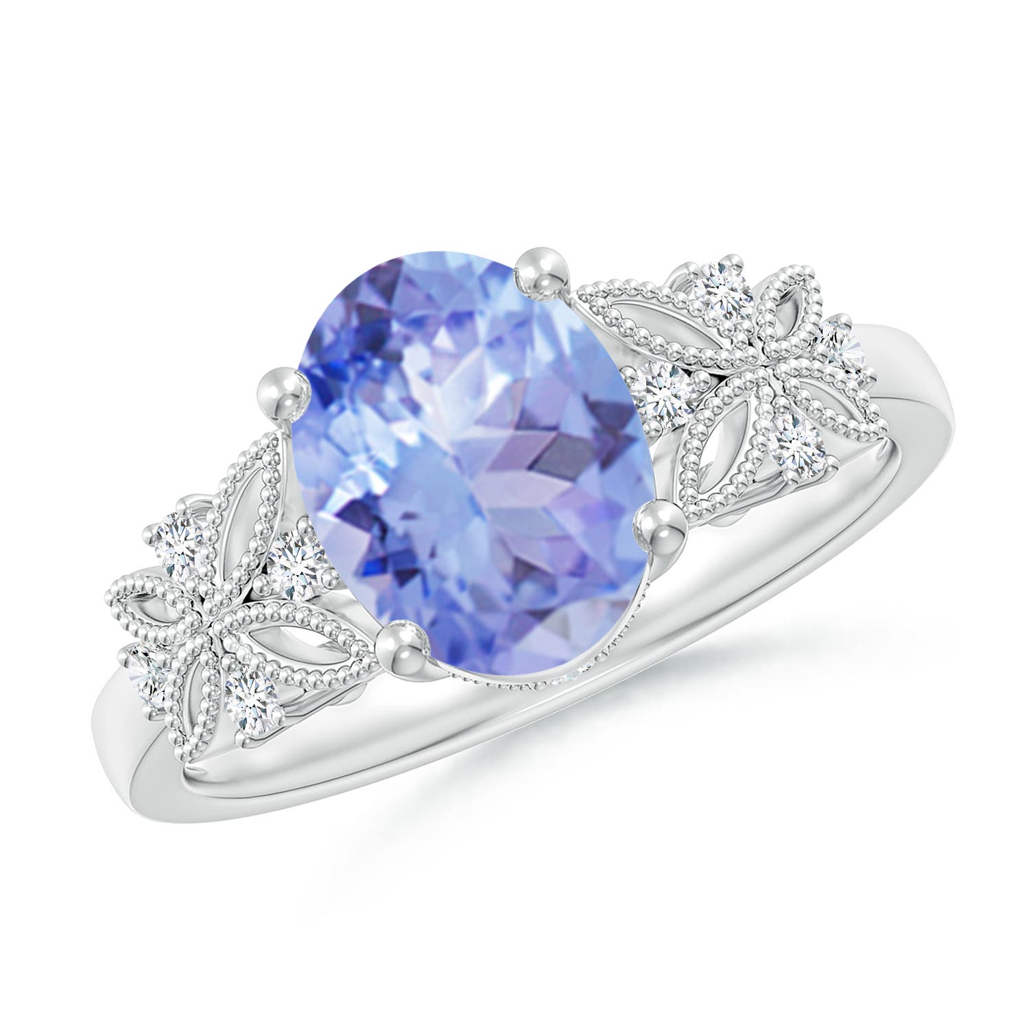 9x7mm A Vintage Style Oval Tanzanite Ring with Diamonds in P950 Platinum
