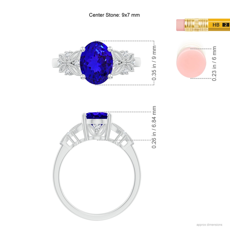 9x7mm AAAA Vintage Style Oval Tanzanite Ring with Diamonds in P950 Platinum ruler